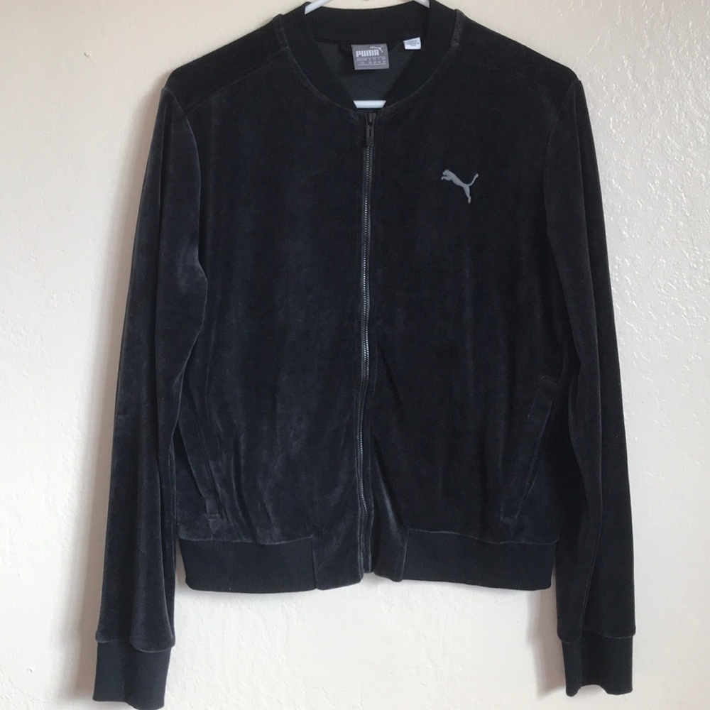 Puma Black Velvet Bomber Jacket Size Large NWOT - Picture 1 of 6
